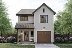 this is an artist's rendering of a two - story house with garages