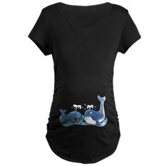 a pregnant woman's t - shirt with an image of two whales on it