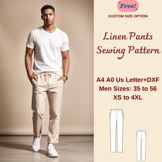 Men's Linen Pants Sewing Pattern: Standard Sizes ;35, 36,37, 38,39, 40,42,44,46, 50, 52, 56 These patterns are suitable for A0- A4, and US Letter size papers. As soon as your payment is processed, you will automatically receive download links for the pattern files. *PLEASE NOTE that you will only be able to download the files from a computer; they will not work on a phone or iPad.* This is a digital product and not a finished item. You will receive zip files containing the patterns and sewing in Men’s Fat Pants Pattern, Mens Loose Pants Pattern, Linen Pants Sewing Pattern, Men Pants Pattern, Mens Summer Pants, Sewing Men, Mens Linen Pants, Pants Sewing, Pants Sewing Pattern