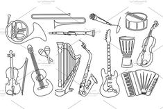 music instruments and musical instruments line art drawing stock photo edit now rh shutterstocker com