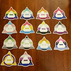 the stickers are all different colors and shapes