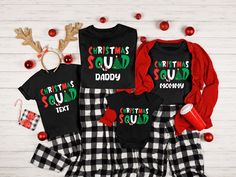 Get into the festive spirit with our Personalized Christmas Squad Shirts! These stylish and comfortable shirts are the perfect way to showcase your holiday enthusiasm. Whether you're planning a family gathering or a fun-filled Christmas party, our personalized shirts will have you and your squad looking merry and bright. Each shirt can be customized with your choice of names or phrases, making them a unique and thoughtful gift idea for loved ones. Crafted with care and attention to detail, these shirts are made to last and will make your Christmas celebrations even more special. Join the Christmas squad and spread the holiday cheer with our Personalized Christmas Squad Shirts! * High quality and super soft, comfortable shirt. Made with top-of-the-line vinyl and pressed with a professional Matching Christmas Shirts, Christmas Party Shirts, Group Shirts, Dtf Print, Tshirt Ideas, Family Christmas Pajamas, Vinyl Print, Mama Shirts, Family Christmas Shirts