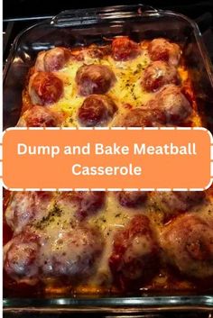 a casserole dish with meatballs and cheese in it