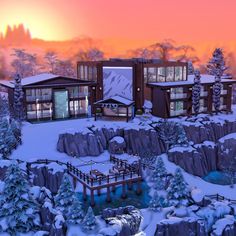 A snow covered Spa and Ski Resort made in the game Sims 4. Minecraft Resort Hotel, Ski Resort Bloxburg, Sims 4 Snowboarding Cc, Sims 4 Resort Build, Minecraft Ski Resort, Sims 4 Ice Skating Rink, Sims 4 Skiing Cc