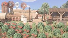 an animated farm scene with lots of vegetables