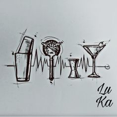 a drawing of cocktails and martini glasses