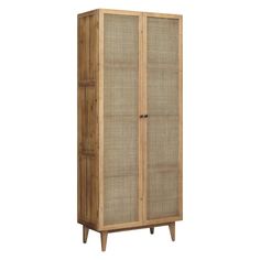 a tall wooden cabinet with two doors