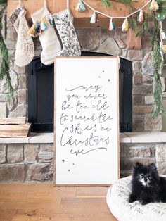 a black and white cat sitting in front of a sign that says, you may be too late to celebrate christmas