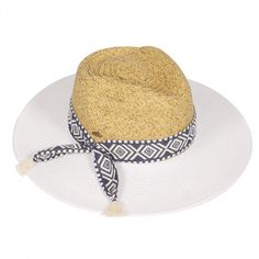 Tribal Band Floppy Fedora Hat Floppy Fedora Sun Hat With An Adjustable Strap Upf 50+ Sun Protection Brim: 3.5 Inches X Crown Height: 3.5 Inches X Crown Diameter: 7.5 Inches Casual White Hat Band For The Beach, White Lightweight Summer Fedora, Casual White Hat Band For Beach, White Beach Fedora (one Size Fits Most), White Summer Hat Bands For Vacation, White Fedora For Beach, One Size Fits Most, White Lightweight Fedora With Curved Brim, White Fedora For Beach, Chic Blue Beach Hat