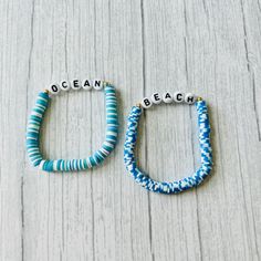 This cute and fun summer beach / ocean blue bracelet is light weight and comfortable for yourself or a gift for someone! These bracelets are good quality and handmade with love. They are made with polymer clay beads, elastic string, and letter beads. 📌All order will be shipped within 1-3 business days of purchase  📌All order are handing with great care and checked thoroughly before it is shipped to you  📌 Caring Tips:  *Roll the bracelets up your hand to your writs. *I recommend keeping your bracelets dry and away from water. Try to keep out of sunlight. Keep the bracelets dry and away from lotion, chemicals, and etc. It will help keep them looking new for much longer. *Excessive pulling or over stretching may cause the cord to break. Due to the chocking hazard, please do not let childr Bracelet Beach Summer, Handmade Blue Summer Jewelry, Handmade Summer Blue Jewelry, Adjustable Summer Beaded Bracelets For Beach, Adjustable Summer Beaded Bracelet For Beach, Beach Bracelet With Letter Beads, Playful Personalized Beaded Bracelets For Beach, Adjustable Beaded Bracelets For Beach Season, Ocean-inspired Beaded Bracelets For Beach