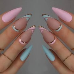 Pastel Heart French Tips – Queencloth Manicure Tips, Blue Nail, Nail Styles, Chic Nails, Nail Arts