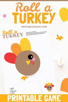 a printable turkey game for kids to play on the table with dices and paper