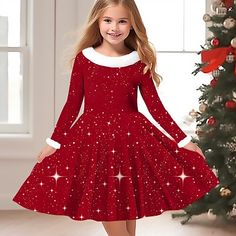 Season:Winter,Fall; Fabric:Polyester; Sleeve Length:Long Sleeve; Dress Length:Above Knee; Look After Me:Machine wash; Gender:Girls'; Style:Casual,Cute,Beautiful; Elasticity:Micro-elastic; Occasion:Sports  Outdoor,Vacation,Holiday,Daily; Kids Apparel:Dress; Age Group:Kids; Fit Type:Regular Fit; Dresses Type:A Line Dress,Swing Dress,Casual Dress; Pattern:Color Gradient; Design:Fur Trim,Patchwork,Print; Age:3-12 Years; Listing Date:11/29/2023; Bust:; Length:; Festival:Christmas; Print Type:3D Print Kids Christmas Dress, Kids Christmas Outfits, Impression 3d, Line Dress, Rose Dress, Dress Long Sleeve, Christmas Dress, Types Of Dresses, Flower Dresses