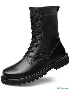 OrcaJump - Mens Mid-Calf Leather Boots - Sporty Casual for Daily Outdoor Wear - Nappa Black - Fall/Spring Slip-resistant Leather Combat Boots For Streetwear, Leather Lace-up Combat Work Boots, Black Wear-resistant Work Boots With Round Toe, Leather Work Boots With Wear-resistant Round Toe, Wear-resistant Leather Work Boots With Round Toe, Leather Work Boots With Round Toe And Wear-resistant, Combat Work Boots With Slip-resistant Round Toe, Wear-resistant Black Ankle-high Boots, Combat Leather Work Boots With Round Toe