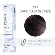 ion Color Brilliance Permanent Creme Hair Color utilizes pure ionic micro pigments for deeper, more intense color. Ion 6VV Dark Plum Blonde Permanent Creme Hair Color | Purple | 2.05 FL oz. | Sally Beauty Dark Plum Hair Color, Hair Color Pixie Cut, Plum Burgundy Hair, Dark Plum Hair, Ion Hair Colors, Hair Color Swatches, Ion Color Brilliance, Purple Balayage, Hair Color Plum