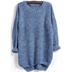 Dipped Hem Loose Knit Blue Sweater (72 ILS) ❤ liked on Polyvore featuring tops, sweaters, romwe, knit sweater, loose sweater, blue top, loose tops and cut loose tops Loose Pullover Sweater, Casual Pullover Sweater, Loose Fit Sweater, Blue Knit Sweater, Blue Long Sleeve Shirt, Loose Knit Sweaters, Hem Sweater, Long Sleeve Jumper, Long Sleeve Pullover Sweater