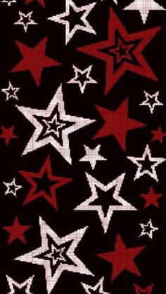 red and white stars on black background