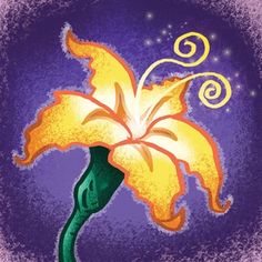 a drawing of a yellow flower on a purple background