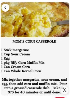 the recipe for mom's corn casserole