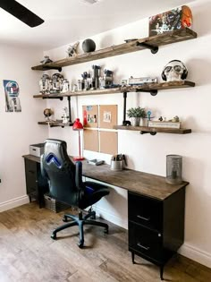 a desk with shelves above it and the words teen diy industrial desk on top