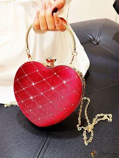 BirdinBag - Elegant Heart Chain Bag with Mini Rhinestone Decor for a Touch of Glam Novelty Purses, Inch Bag, Burgundy Bag, Heart Box, Rhinestone Chain, Details Pictures, Novelty Bags, Heart Chain, Glamorous Style