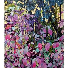 an oil painting of purple and green plants