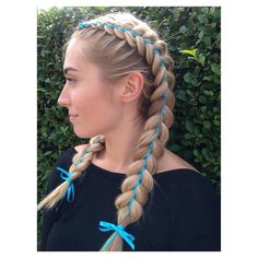 Image result for dutch braids with ribbons Braids With Ribbon, Under Braids, Cute Sporty Hairstyles, Braids With Shaved Sides, Dutch Braid Hairstyles, Ribbon Braids, Dutch Braids, Long Box Braids, Braids With Extensions