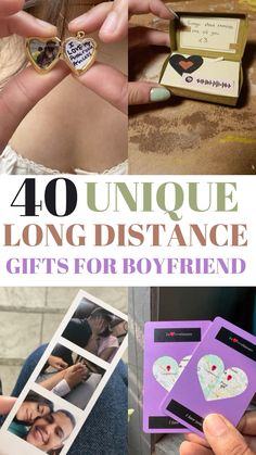 the words 40 unique long distance gifts for boyfriends are shown in this collage