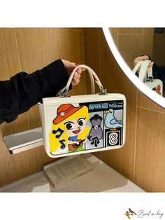 BirdinBag - Chic Womens Crossbody Bag Embroidered with Fashionable Cartoon Characters Cartoon Composition, White Details, Embroidered Bag, Womens Crossbody Bag, Bag Bag, Square Bag, Cartoon Characters, Pu Leather, Crossbody Bag