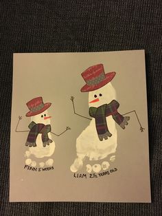 two snowmen with hats and scarves on their heads