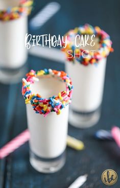 birthday cake shot with sprinkles in glasses