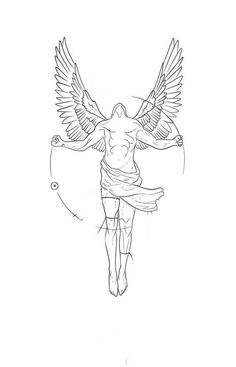 a drawing of a man with wings on his back