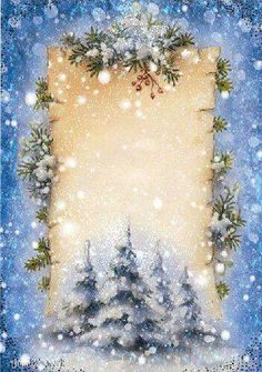 a christmas card with trees and snow