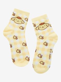 Sanrio Socks, Sanrio Clothes, Sanrio Pompompurin, Cloth Accessories, Yellow Fits, Paper Animals, Hello Kitty Items, Cute Pajamas, Novelty Socks