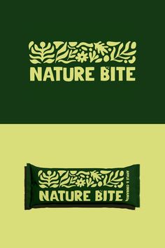 the logo for nature bite is shown in three different colors and font options, including green