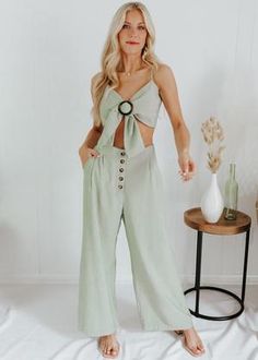 Stretching Back, Brown Acrylic, Hello Dear, Jumpsuit, Buckle, Pants