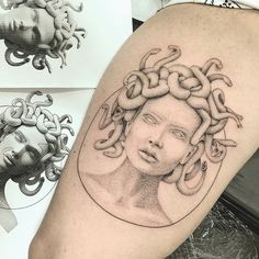 a woman's head with chains around it on the arm and behind her is a clock