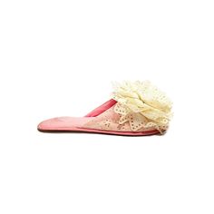 Vintage 1960s pink cotton ivory eyelet lace peep toe cottagecore slippers by Madye's. Features pink cotton uppers, ivory eyelet lace flower at vamp, peep toe, slip on style, and canvas sole. Very good vintage condition with some light wear. With original shoebox.   Heel to toe (inside shoe): 9.875 inches  Ball of foot (bottom of sole): 3.375 inches  Heel height: n/a  Size: marked Large 8-9 1960 Shoes, Inside House, Inside Shoes, House Shoes, Eyelet Lace, Lace Flowers, Pink Cotton, Vintage 1960s, Shoe Box