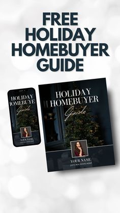 the holiday home buyer guide is shown with an image of a christmas tree in front of it