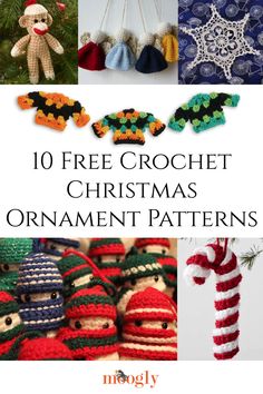 crochet christmas ornaments with text overlay that reads 10 free crochet christmas ornament patterns