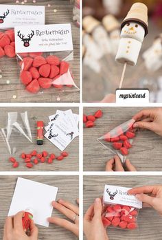 the instructions for how to make a snowman candy bar with marshmallows