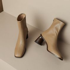 Beige High Heel Boots With Zipper, Chic Mid-calf Boots With Sculpted Heel And Square Toe, Beige Boots With Zipper Closure For Fall, Brown Square Toe Heeled Boots With Zipper, Brown Square Toe Heeled Boots With Zipper Closure, Elegant Brown Platform Boots With Square Toe, Elegant Brown Square Toe Platform Boots, Square Toe Boots With Zipper Closure, Trendy Beige Mid-calf Boots With High Ankle