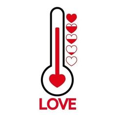 a thermometer with hearts on it that says love in red and black letters