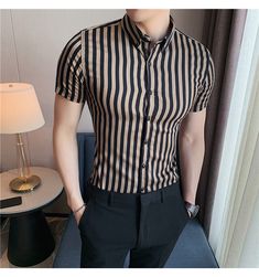 Brand Name: Xituodai Applicable Scene: DailyStyle: CasualOrigin: CN(Origin)CN: ZhejiangMaterial: PolyesterMaterial: SpandexMaterial: ViscoseShirts Type: Dress ShirtsSleeve Length(cm): ShortApplicable Season: summerCollar: Turn-down CollarClosure Type: Single BreastedSleeve Style: RegularGender: MENModel Number: Shirt menFabric Type: BroadclothPattern Type: stripedItem Type: ShirtsPlace Of Origin: China (Mainland)Material: Polyester 71% Viscose 27% Spandex 2%Short Sleeve Shirt Men: Men Striped ShirtsMen Stripes Shirt: camisa masculinacamisas de hombre: chemise hommeshirts for men: camisasshirt: camisaropa hombre: shirtscamisa social masculina: men clothingvintage clothes: camisas para hombrecamisa hombre: men shirtchemise: camisas masculinasshort sleeve shirt: camisas de hombre manga largac Black Half Sleeve Summer Shirt, Black Half-sleeve Summer Shirt, Fitted Black Shirt For Summer, Fitted Black Summer Shirt, Summer Black Fitted Shirt, Black Slim Fit Short Sleeve Top, Black Fitted Half Sleeve Shirt, Black Slim Fit Collared Top, Black Slim Fit Casual Shirt