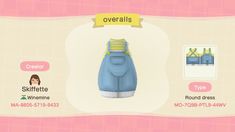 an animal crossing character's clothing is shown in this screenshot from the game overalls