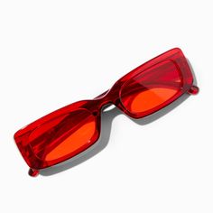 Translucent Red Rectangular Frame Sunglasses | Claire's US Red Sunnies, Enhypen Concert, Skz Concert, Scarf Styling, Aesthetic Dump, Concert Fit, 2024 Halloween, Red Glasses, Red Sunglasses