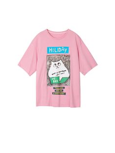 U-Cat Holiday Cartoon T-shirt – Urlazh New York Holiday Cartoon, Cat Holidays, Cartoon T Shirt, Cartoon T Shirts, Pink Tone, Sweat Shirt, Loose Fitting, Embroidery, Pattern