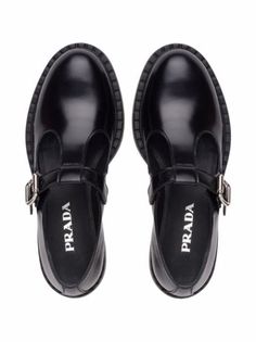 Shop Prada logo-print mary-jane loafers with Express Delivery - FARFETCH Spy Shoes, Mary Jane Loafers, Prada Heels, Black Men Fashion Urban, Designer Loafers, Classy Shoes, Prada Logo, Bling Shoes, Driving Shoes