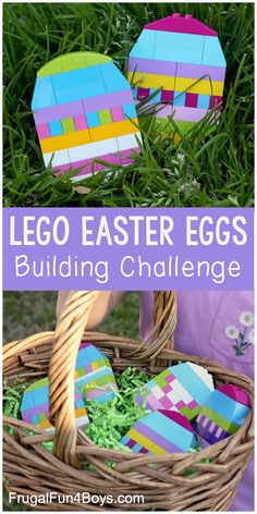 lego easter eggs in a basket with text overlay