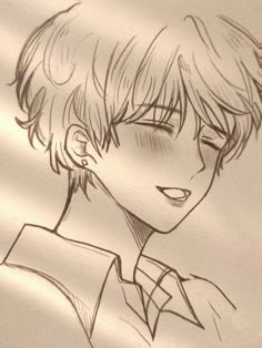 a drawing of a boy with short hair and eyes closed, looking to the side